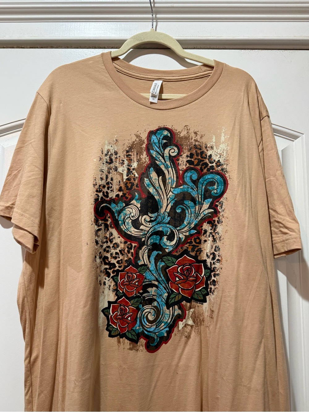 Bella Canvas Peach Short Sleeve Tee with Teal & Red Floral Graphic